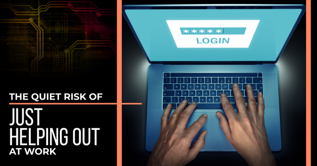 Hands logging into a laptop. Text reads, "The Quit Risk of 'Just Helping Out' At Work"