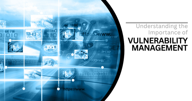 Blue digital representation of a network. Text reads, "Understanding the Importance of Vulnerability Management"
